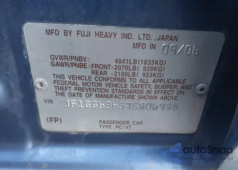 2007 Subaru Impreza Outback Sport from USA, damaged, VIN JF1GG63637G806936